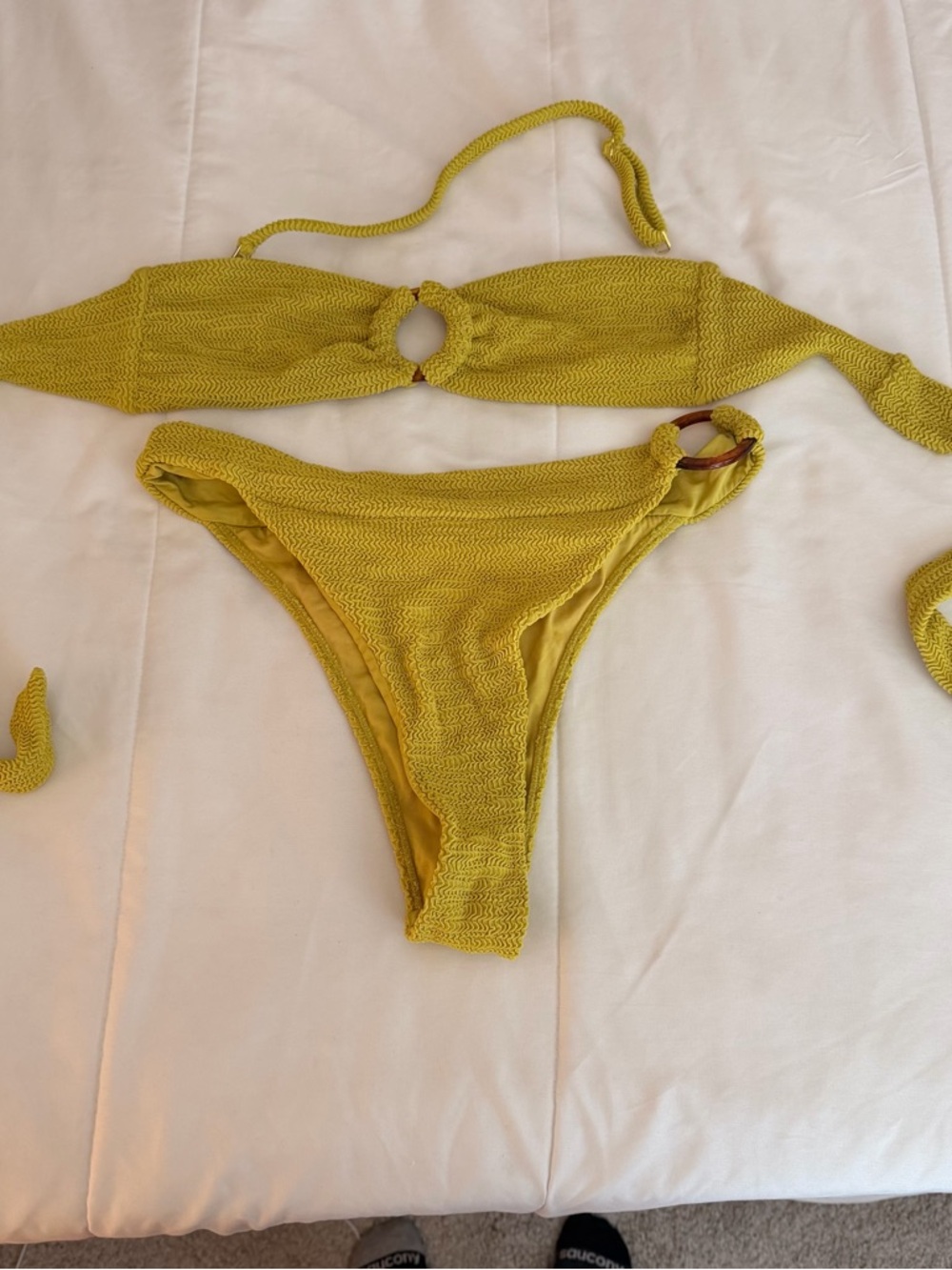 Monday Swimwear Olive Yellow Textured Bikini Set